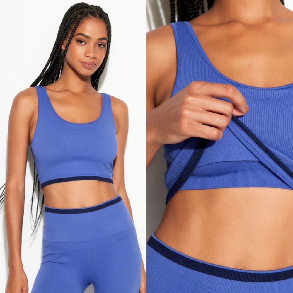 SPIRITUAL GANGSTER Seamless Sports Bra XS Periwinkle Blue Ribbed Activewear Gym